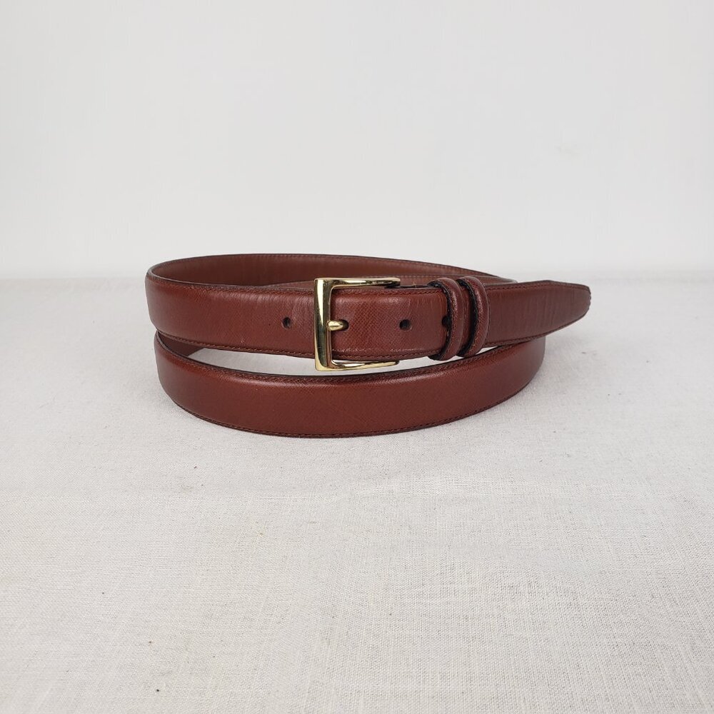 Arden Leather Co Brown Full Grain Cowhide Belt Gold Tone Brass Buckle Mens 50 - Picture 9 of 9